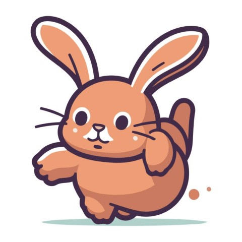 Cute cartoon rabbit running on white background. Vector illustra