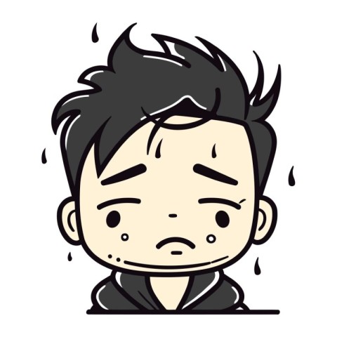 illustration of a sad boy face with tear on his cheek.