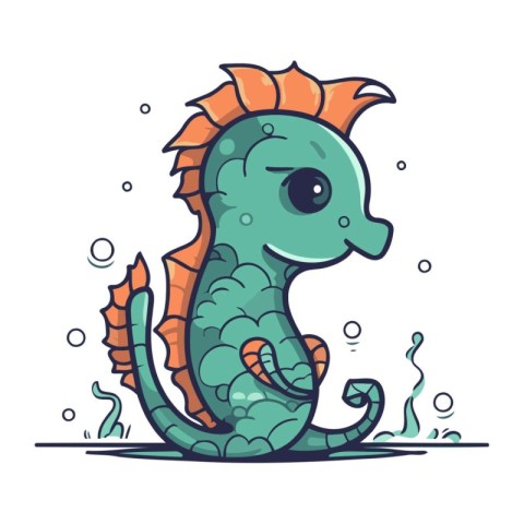 Cartoon seahorse. Cute sea horse. Vector illustration.