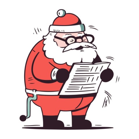 Cartoon Santa Claus reading a newspaper. Vector illustration on