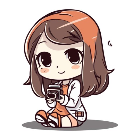 Cute girl taking a picture with a camera. Vector illustration.