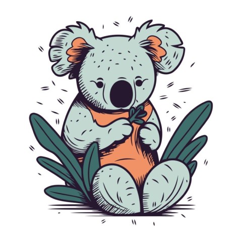 Cute koala with leaves. Vector illustration in cartoon style.