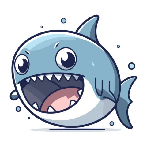 Shark vector illustration. Cute cartoon shark character in flat