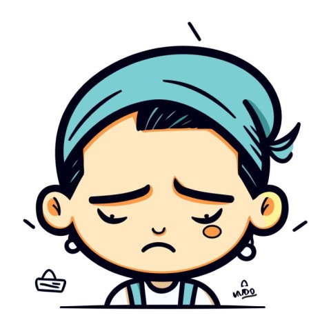 Illustration of a sad boy wearing a turban. vector illustration