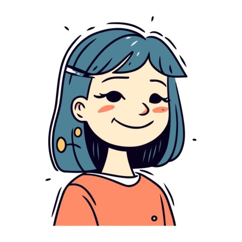 Cute cartoon girl smiling and looking at camera. Vector illustra