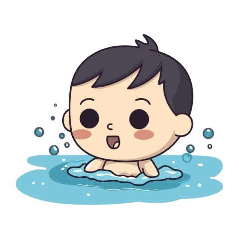 cute baby boy in swimming pool cartoon vector illustration graph