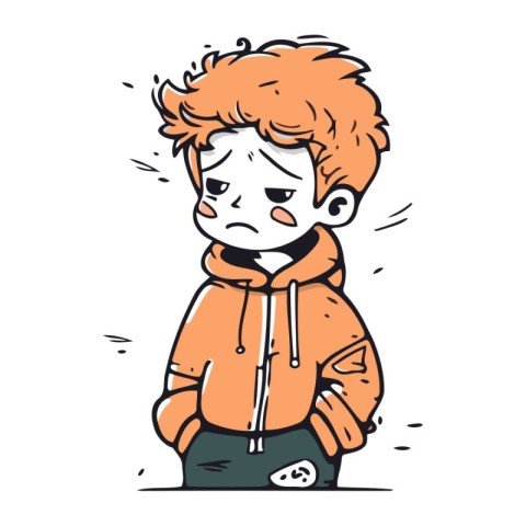 sad boy. vector illustration of a sad boy in a jacket