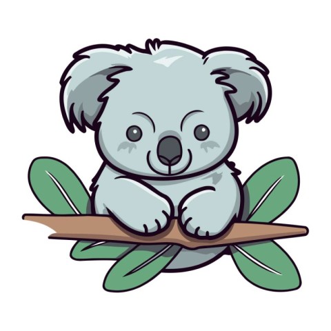 Cute koala on eucalyptus branch cartoon vector illustration grap