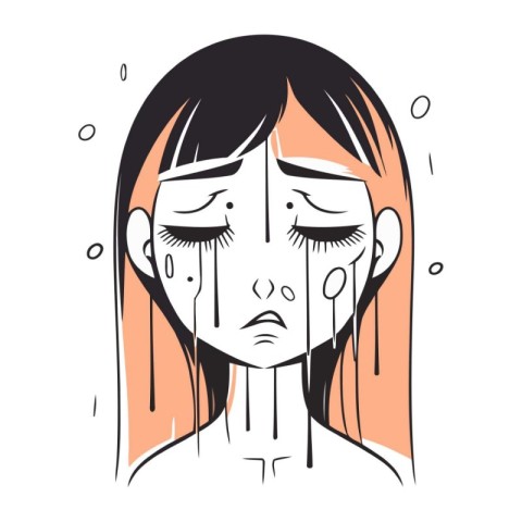 Illustration of a young woman suffering from a headache. Vector