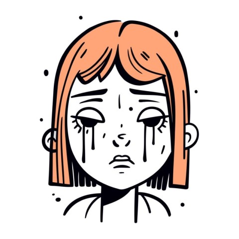 Illustration of a sad woman with eyes closed. Vector illustratio