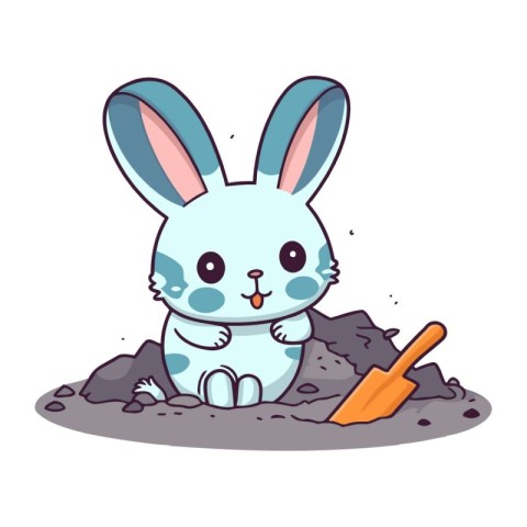 Rabbit digging hole character cartoon. Vector illustration. Eps