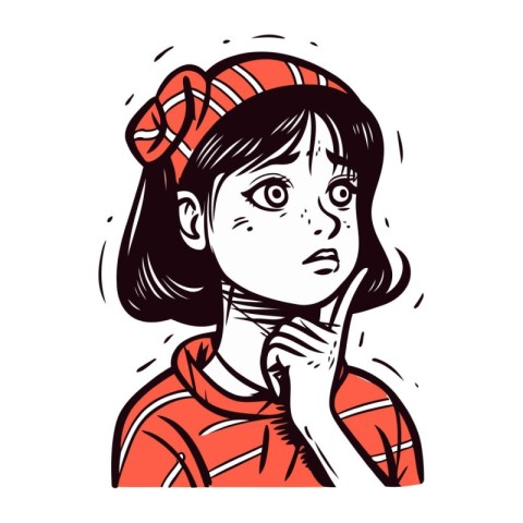 Girl thinks about something. Vector illustration of a girl in a