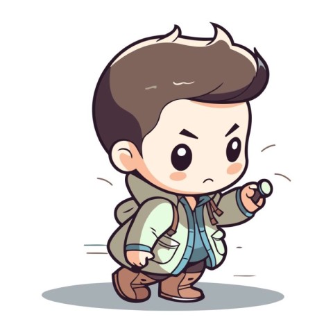 Boy with a stick in his hand. Vector illustration isolated on wh