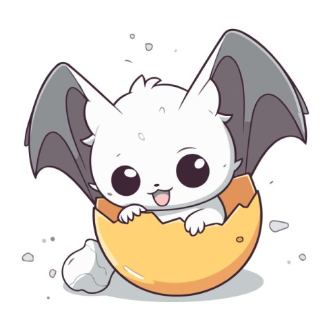 Cute cartoon baby bat peeking out of an egg. Vector illustration