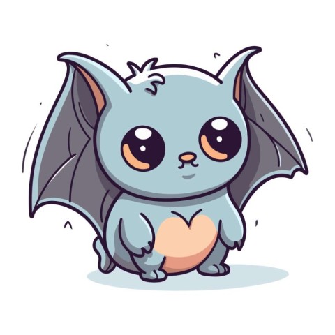 Cute cartoon little bat. Vector illustration isolated on white b