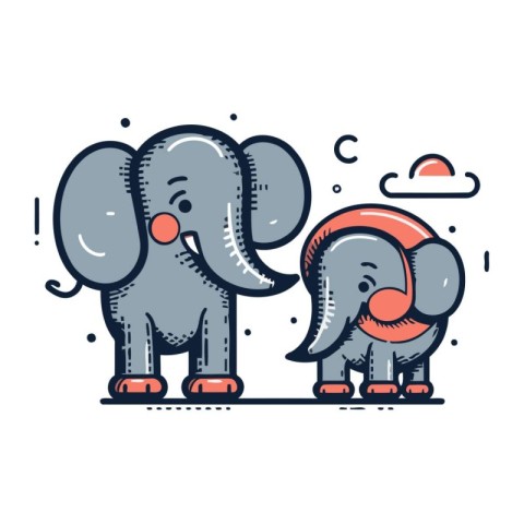 Cute elephant with Santa Claus hat. Vector illustration in doodl