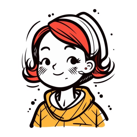 Vector illustration of a girl with red hair in a yellow jacket.