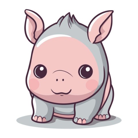 Cute little rhinoceros cartoon character. Vector illustration.