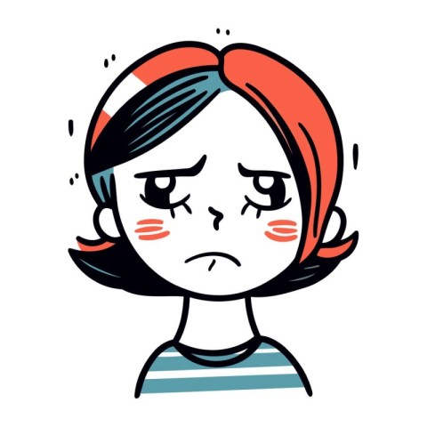 Illustration of a sad woman with red hair. Vector illustration.