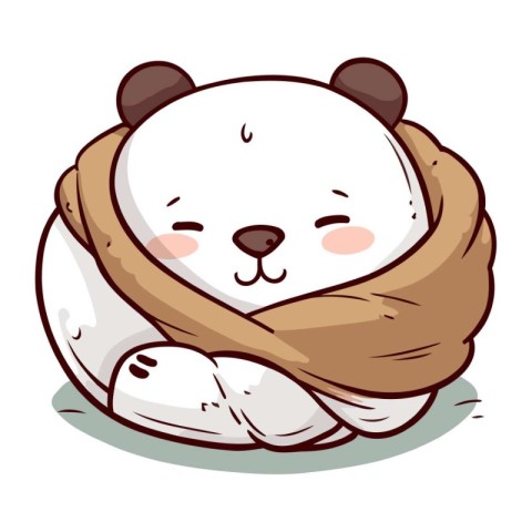 Polar bear sleeping in a burlap bag. Vector illustration.