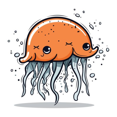 Cute cartoon jellyfish. Vector illustration isolated on white ba