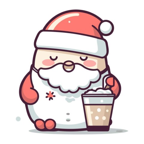 Santa Claus with a cup of coffee. Vector illustration in cartoon