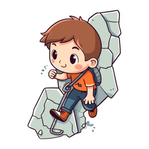 Boy climbing on the rock. Vector illustration of a child climbin