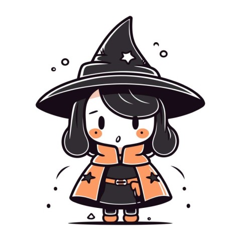 Cute cartoon witch girl in costume. Vector illustration. Hallowe