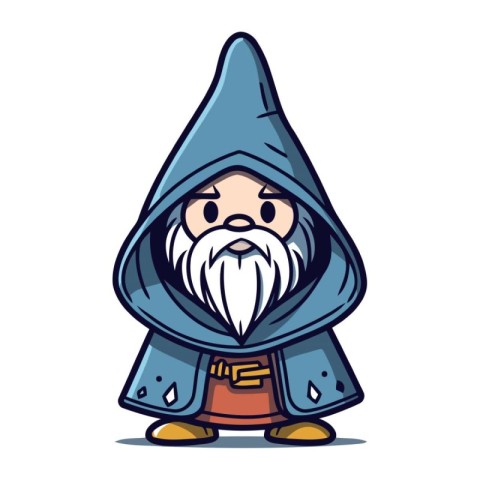 Cartoon illustration of a funny gnome in a blue cloak.