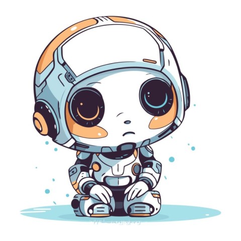 Cute cartoon astronaut with big eyes. Vector illustration isolat