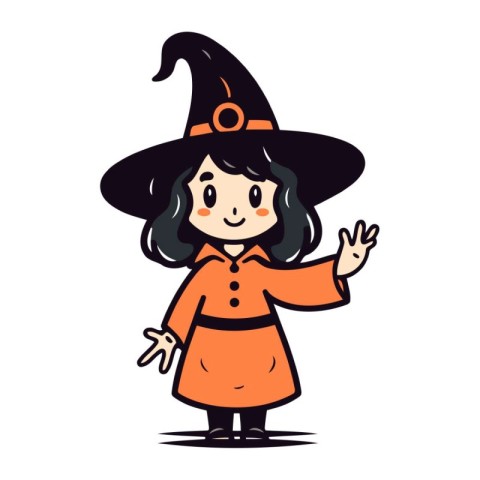 Cute little girl dressed as a witch. Halloween vector illustrati