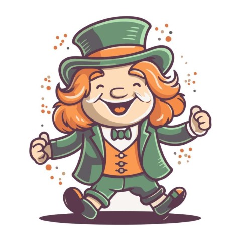 Leprechaun running and smiling. Vector cartoon character illustr