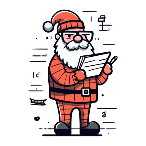 Santa Claus with notebook. Christmas and New Year. Vector illust