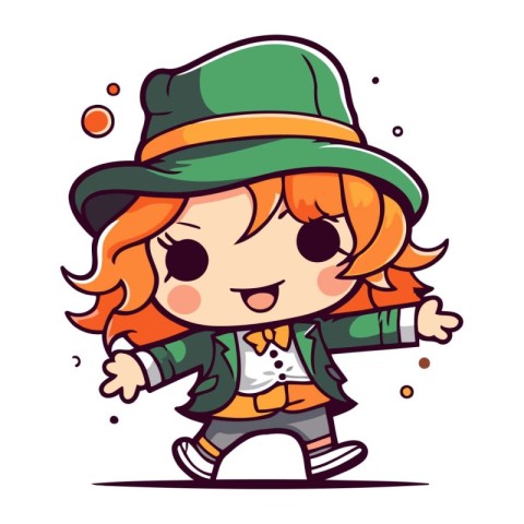 Cute cartoon girl in Leprechaun costume. Vector illustration.