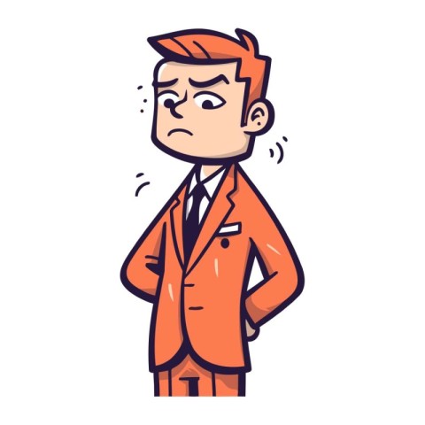 Sad business man cartoon character. Vector illustration in thin