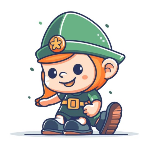 Cute little girl in a leprechaun costume. Vector illustration.