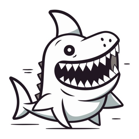 Shark Cartoon Vector Illustration. Cute Shark Cartoon Character.