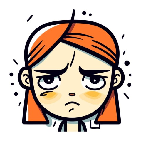 Angry girl face. Vector illustration in cartoon style. Isolated