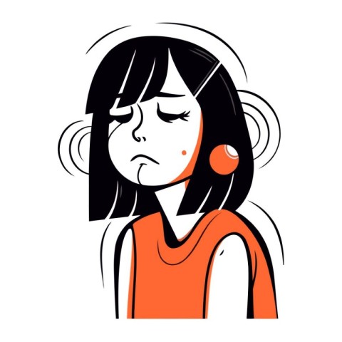 Vector illustration of a sad girl on a white background. Vector