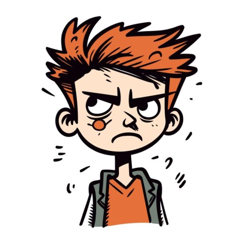 Angry cartoon man with tear on his face. Vector illustration.