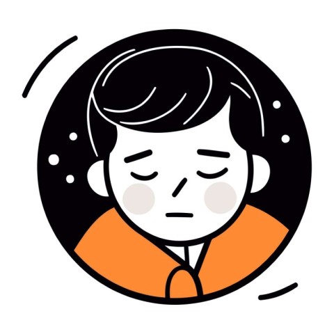 Vector illustration of a man with a sad face in a circle.