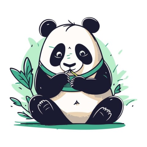 Cute panda sitting on the grass. Vector illustration in cartoon