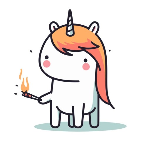 Unicorn holding a fire in his hand. Vector illustration.