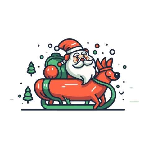 Santa Claus riding a sleigh with presents. Vector illustration i