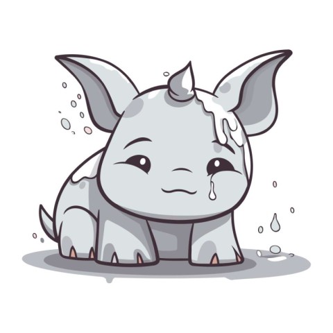 Cute cartoon rhinoceros with tears. Vector illustration.