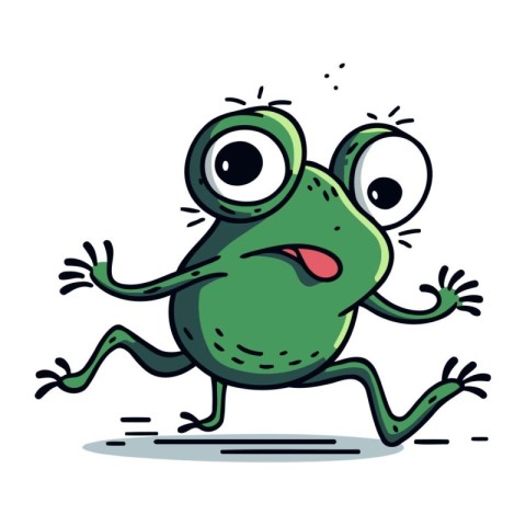 Funny cartoon frog running. Vector illustration. Isolated on whi