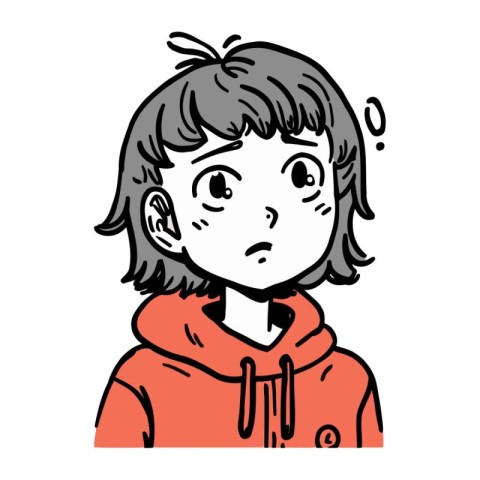 A cartoon illustration of a little girl wearing a red hoodie.