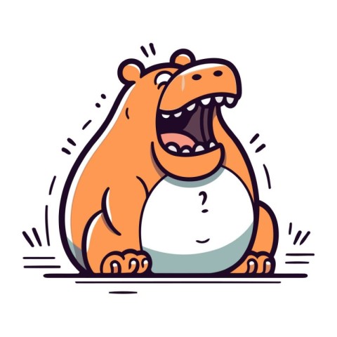 Cartoon hippopotamus with big teeth. Vector illustration in line