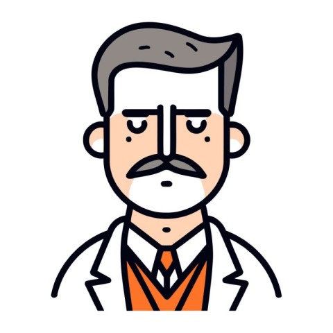 Vector illustration of a doctor in a medical gown with a mustach