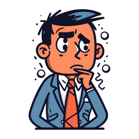 Vector illustration of a man in a suit thinking about a problem.